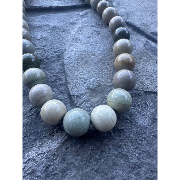 Natural Stone Beaded Jasper Necklace With Sterling Silver Hook Clasp - Picture 2 of 11